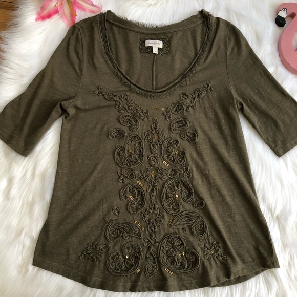 Anthro French Knot Scoop Neck Top Meadow Rue - Picture 5 of 6